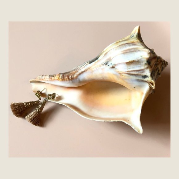 Dusty Pink Tassel Dangle Star Earrings 18k Gold plated With Swarovski Crystals - Picture 3 of 5